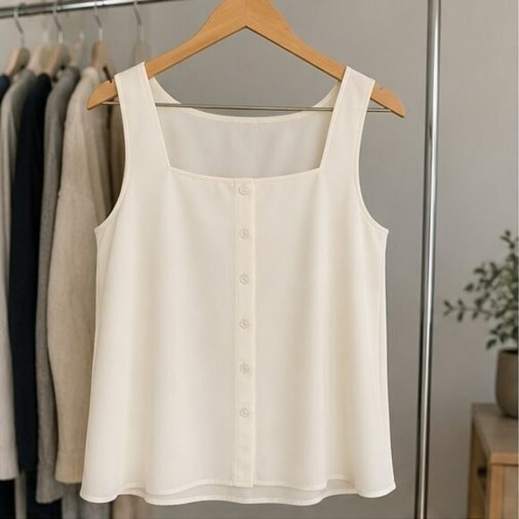 None Tops - Cream Lace Trim Top
